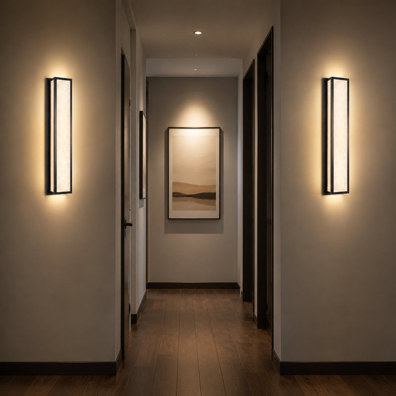 3000K LED Wall Sconce with Faux Marble Resin Shade, 32.7" H x 7.5" W x 3.9" D