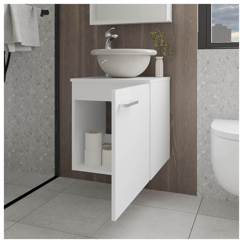 Meuble-lavabo mural avec lavabo intégré, finition blanche, fabrication de panneaux de particules Firtitille
