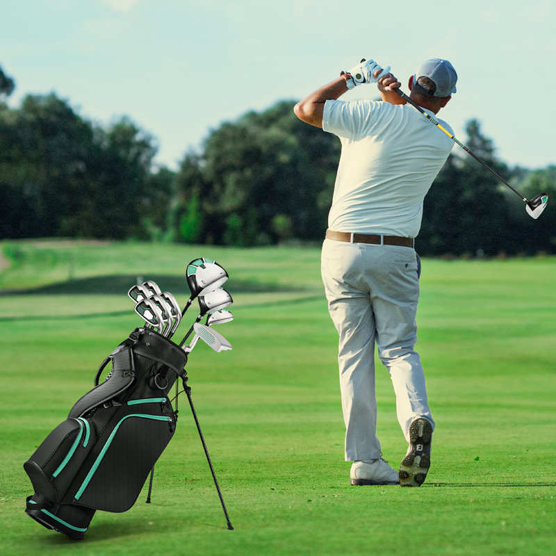 Ensemble complet de bâtons de golf – 9 pièces comprenant conducteur, bois de parcours, hybride, fers, putter, 3 couvre-clubs et sac trépied, vert