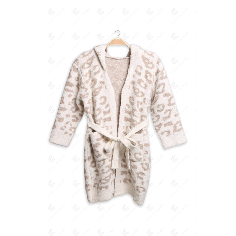Peignoir à capuchon doux pour enfants avec ceinture à poches avant de luxe pour enfants - Beige, Beige