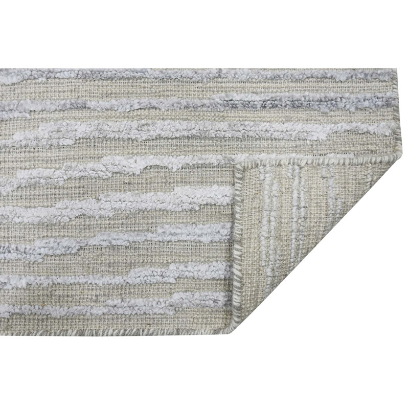 Striped Area Rug in Silver And Grey, Rectangle 9' x 12'