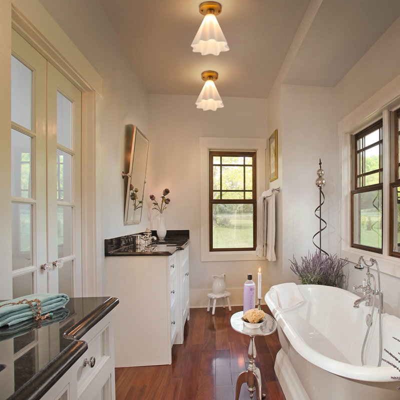 1-Light Semi Flush Mount with Cone Pleated Glass Shade