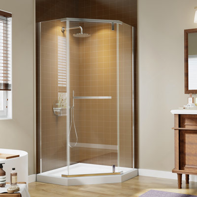 Corner Shower Enclosure 36 In. W X 72 In. H Frameless Neo-Angle Shower Enclosure, 1/4" (6Mm) Clear SGCC Tempered Glass, Pivot Shower Door In Chrome Finish,Shower Base Not Included