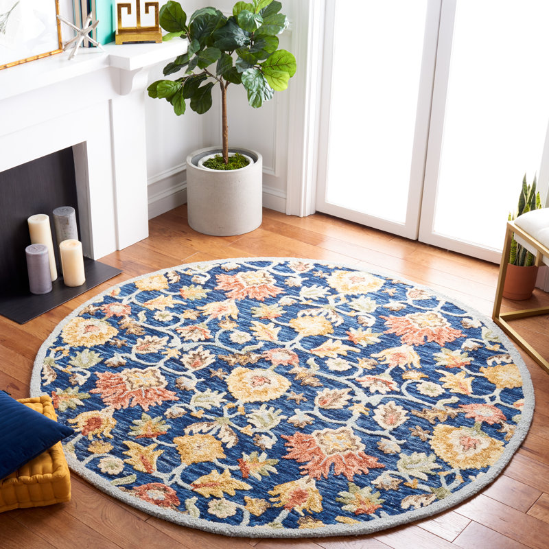 Cyriacos Hand Tufted Wool And Cotton With Latex Floral Rug, Round 6'