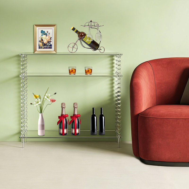 Console en acrylique, table d'entrée étroite étroite avec tablettes de rangement