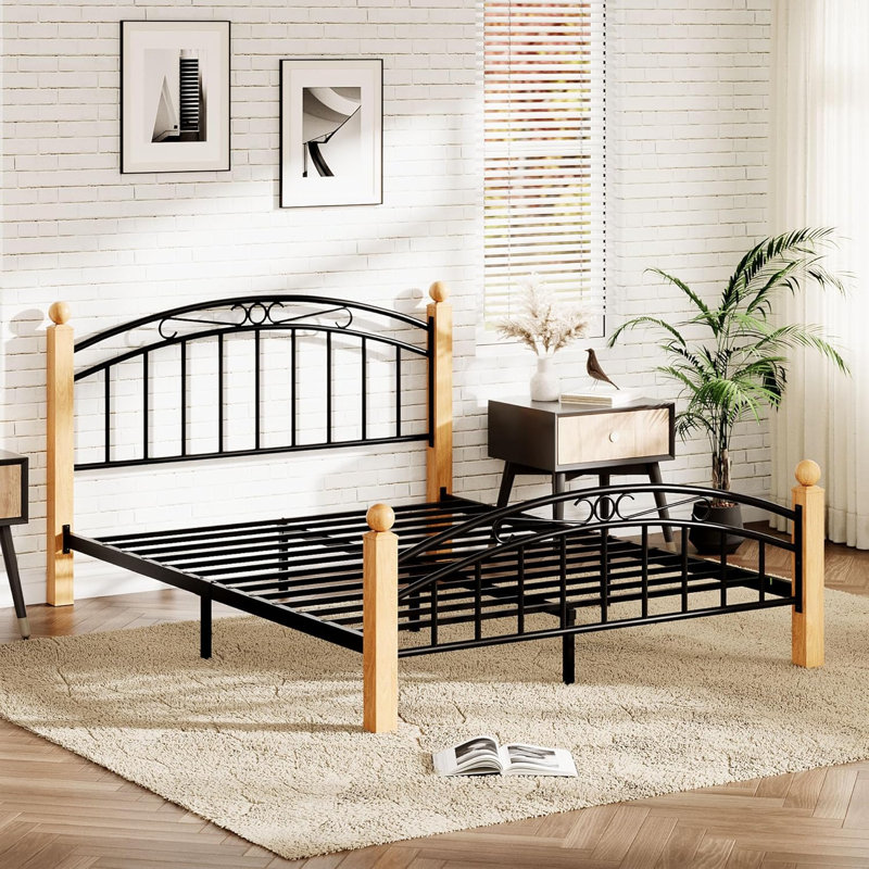 Bed Frame Platform - Heavy Duty Bed Frame with Headboard and Footboard Curved Design - Steel Slat Supported Queen Size Bed Frame with Under Bed Storage No Box Spring Needed