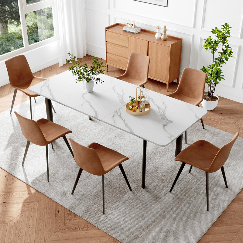 Ensemble de table de salle à manger 7 pièces en MDF, table carrée extensible, ensemble de table à manger de cuisine moderne, table de salle à manger avec 6 chaises