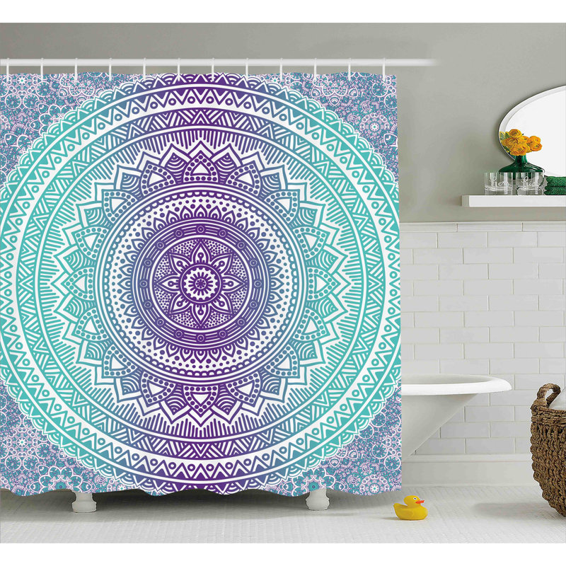 Rideau de douche simple méditation tapis theme Cormac, H 84 po x l 69 po, Sarcelle / Mauve
