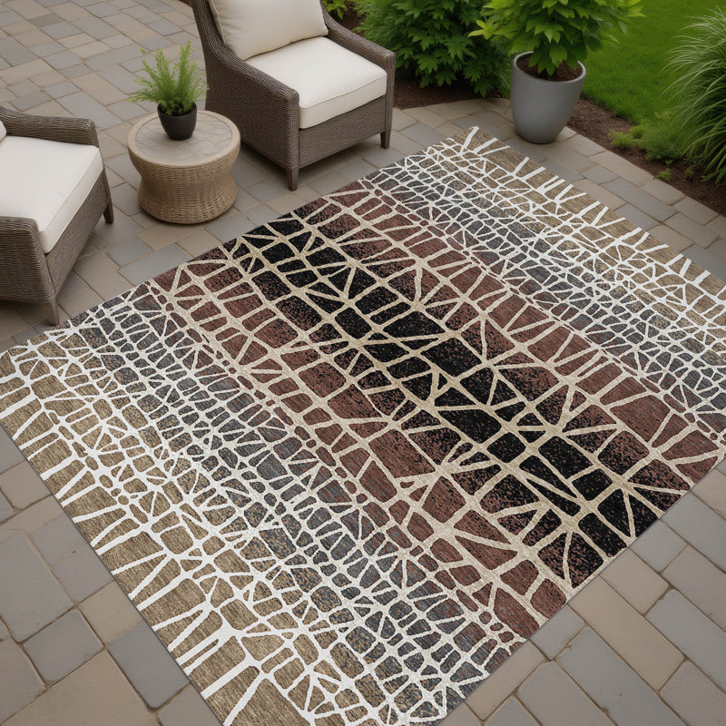 Machine Washable Indoor/Outdoor Raemoore ACN2404 Geometric Rug, Rectangle 2'6" x 3'10"
