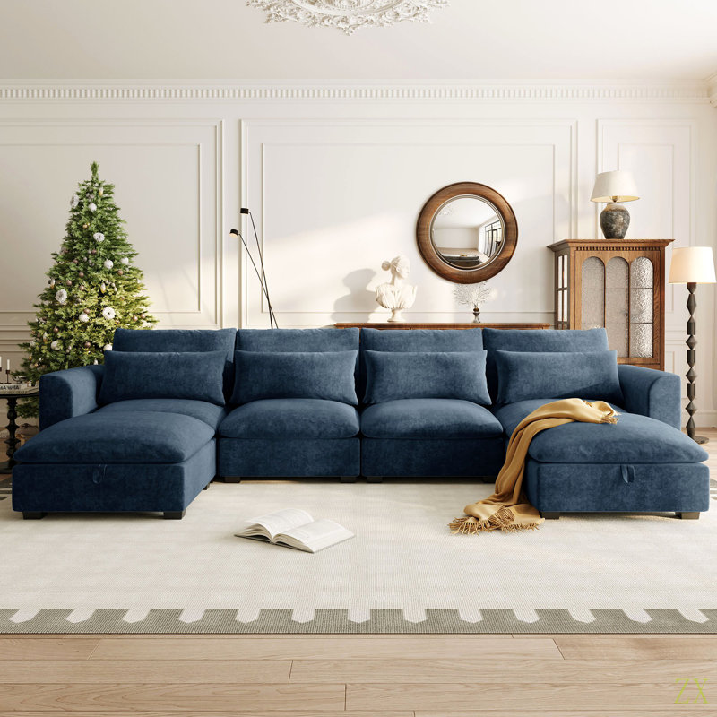 Canapé d'angle modulaire en U avec deux repose-pieds en forme de U, idéal pour les salons, les études, les cinémas maison et plus encore.