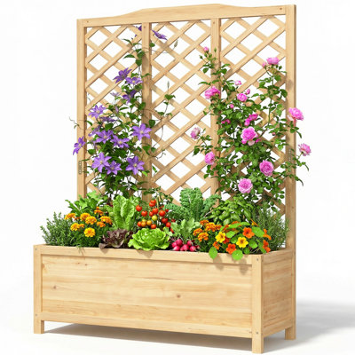 Lit de jardin surélevé en bois avec treillis, jardinière autoportante avec écran d'intimité pour patio