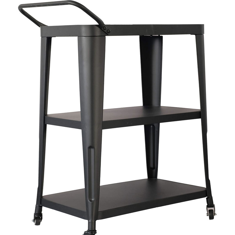 Black, 3 - Tiered, Industrial Dining Cart, All Metal Frame, Swivel Wheels, Easy Movement, Room Black Handle, Metal, Ample Space, Kitchen