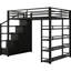 Lit mezzanine double en métal noir avec escalier de rangement et tablettes à 4 niveaux, tablettes pour étude, espace de loisirs idéal, armoires de garde-corps sécuritaires convertibles en espace de lecture ou d'artisanat, longueur