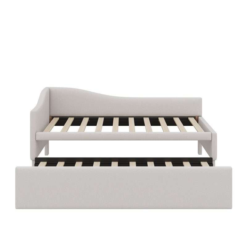 L-Shaped Twin-Sized Daybed With Pop-Up Trundle Bed Design, Beige