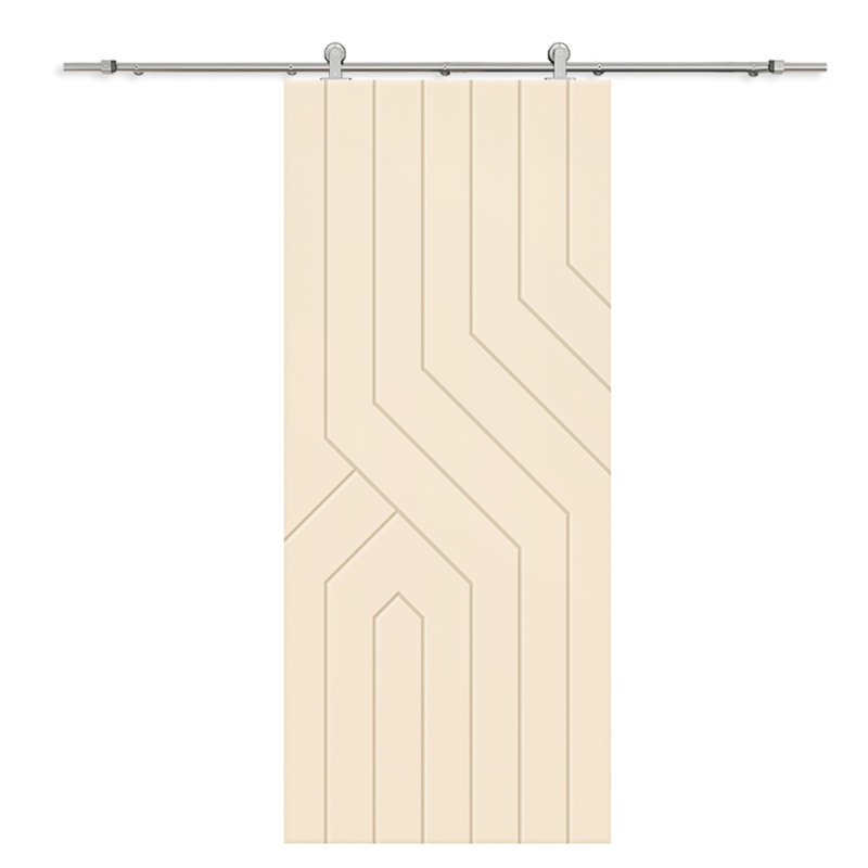 Porte de grange à panneaux en métal avec trousse de quincaillerie d'installation, Beige, 30 po x 84 po, Acier inoxydable