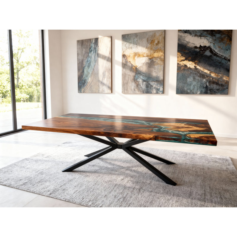 Table de salle à manger Epoxy River - Bois d'acacia massif, 6 pi, base croisée