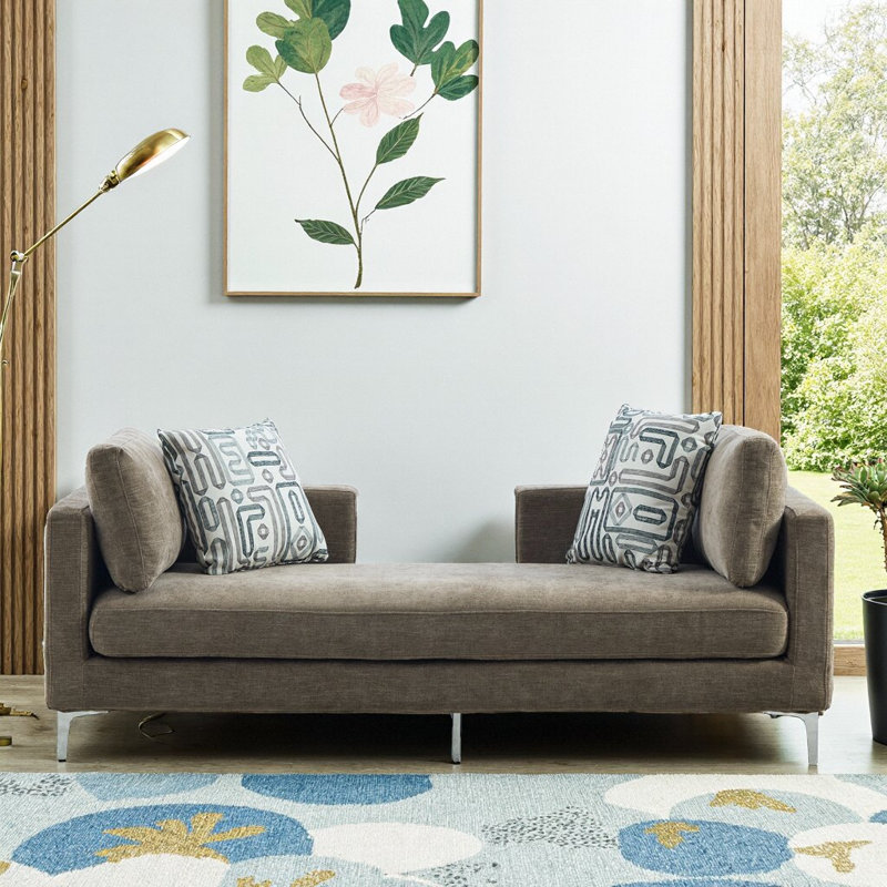 Canapé-lit en chenille avec accoudoirs et coussins Unarepos, Taupe