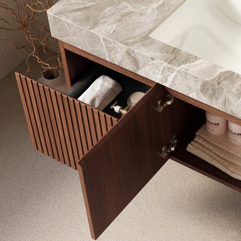 Comptoir en pierre frittée de 48 po et lavabo encastré en céramique avec un trou de robinet pré-percé standard, sans armoire, sans robinet et couvercle d'évier