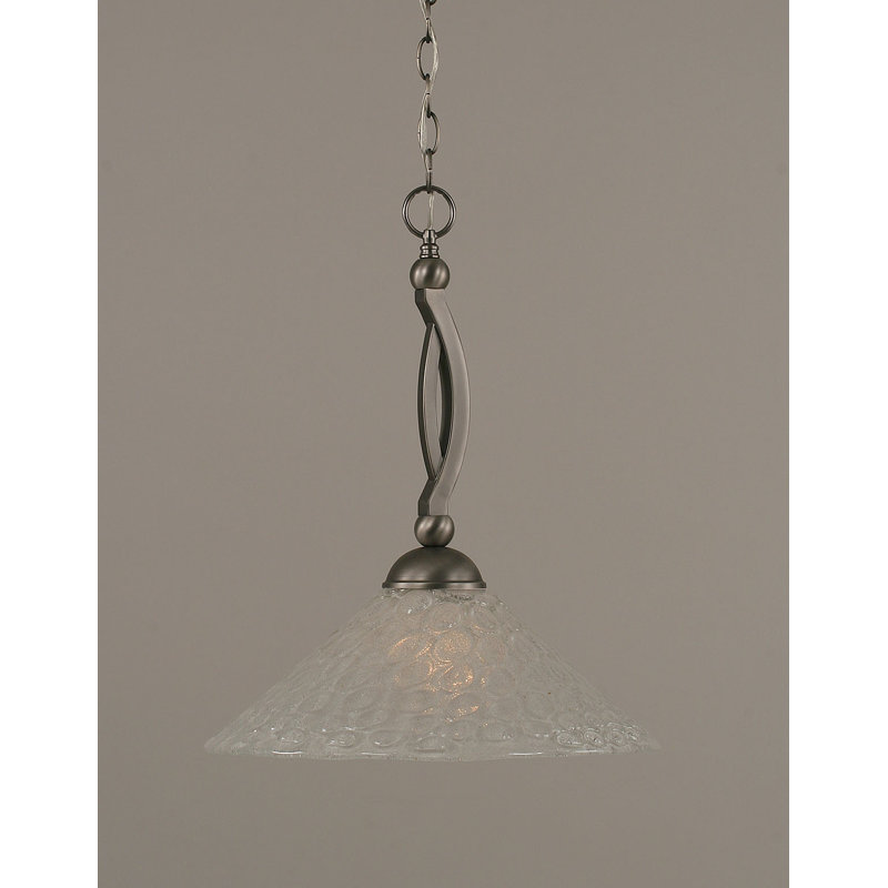 Bow Chain Hung Pendant Glass, Brushed Nickel, 19", Raspberry Crystal