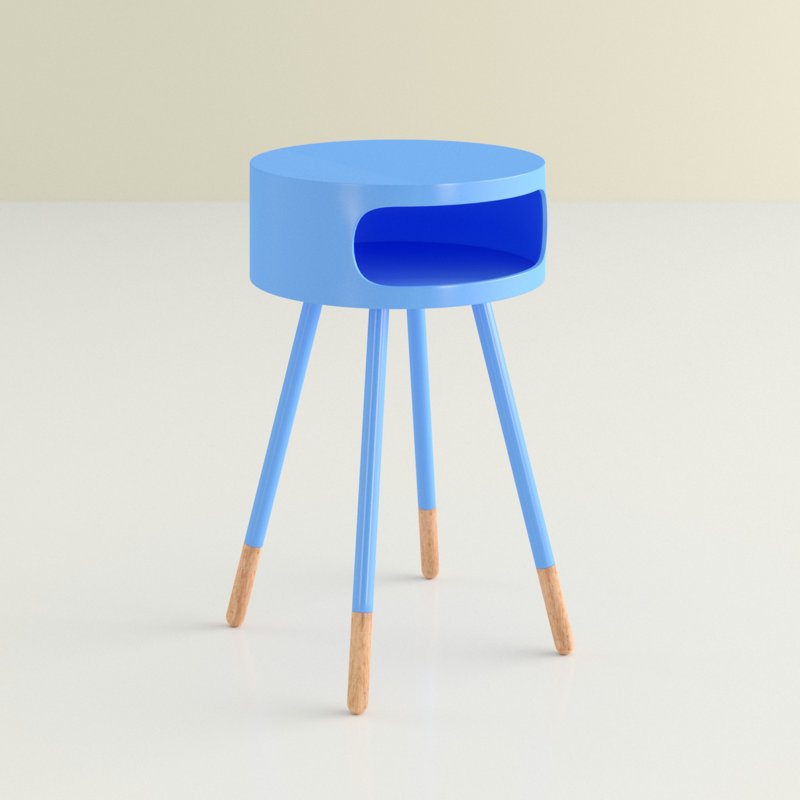 Table de bout ronde avec rangement Navarro, Bleu clair