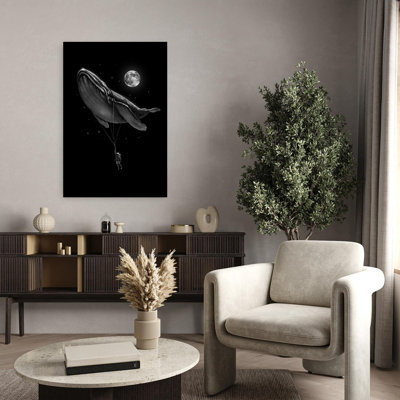 Cosmic Whale Ride Surreal Abstract Contemporary Whale Wildlife Landscape Wall Art Print 1 Piece Wrapped Canvas Wall Art