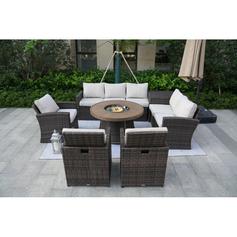 Areefa 8 - Person Patio Conversation Set with Cushions, Brown