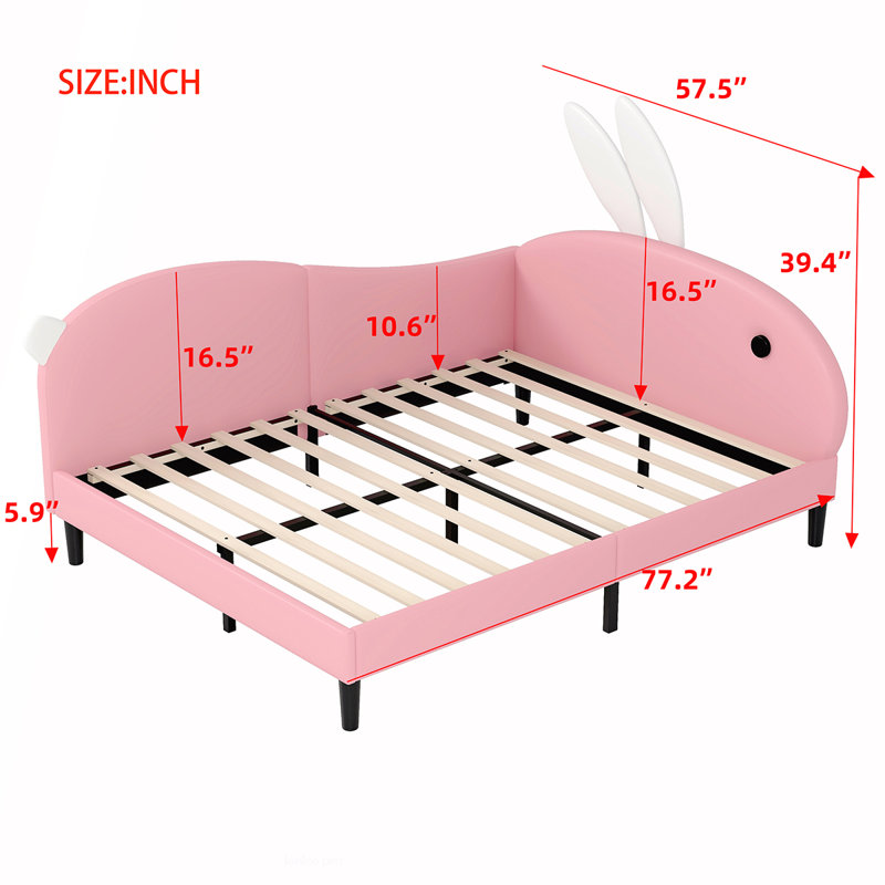 Full Size Upholstered Rabbit-Shape Daybed, Sofabed with Rabbit Ear Headboard for Playful and Functional Design, Full