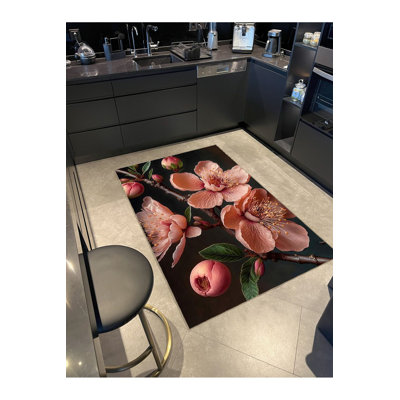 Tapis décoratif moderne à motif floral noir
