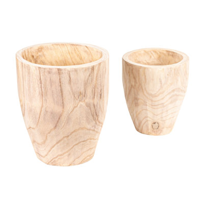2‑Piece Round Paulownia Wood Planters Finish