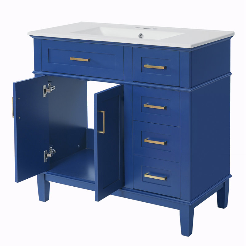 Meuble-lavabo moderne avec lavabo en céramique, Bleu