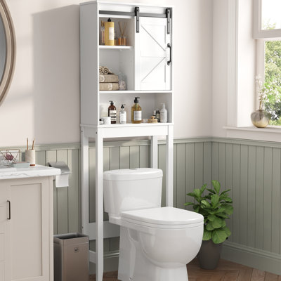  Freestanding Over The Toilet Storage Cabinet, Farmhouse Bathroom Storage With Adjustable Shelf & Barn Door