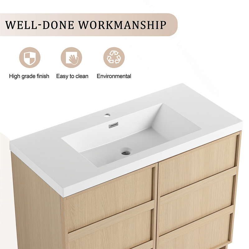 Meuble-lavabo autoportant avec lavabo en résine et portes d'armoire à fermeture en douceur