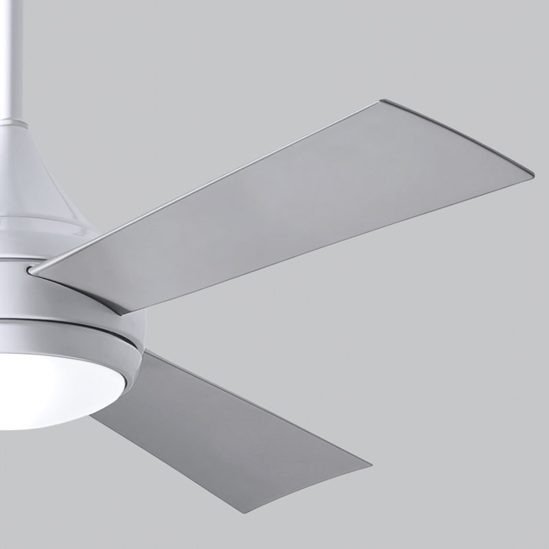 Donaire LED Outdoor Downrod Ceiling Fan, Gloss White, Brushed Stainless