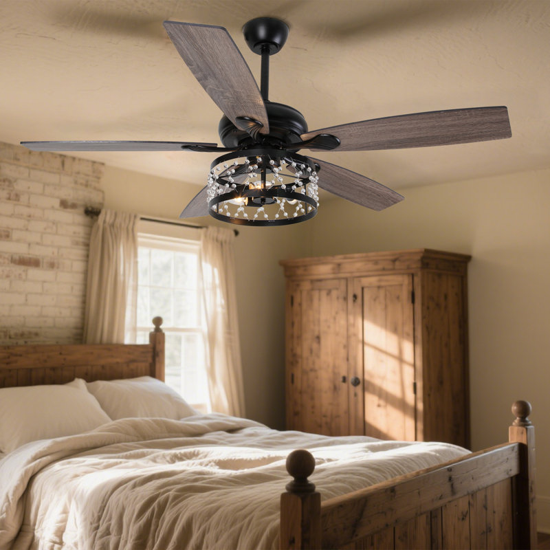 52'' 5-Blade Modern Caged Farmhouse Ceiling Fan Large Room Ceiling Fan with Light and Remote 