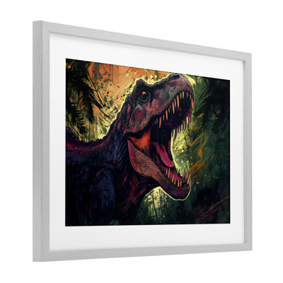 Dark Roaring T-Rex Framed Print Under Glass, design by Creative Studio