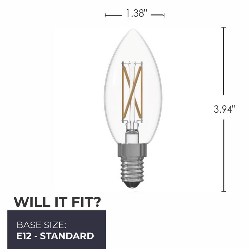Ampoule à DEL à filament variable B11 avec finition transparente et base candélabre E12 , Paquet de 6, 4,1 W, 2700 Kelvins