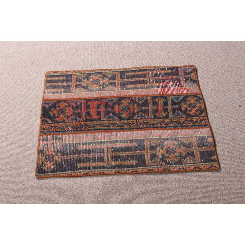 Paillasson oriental bleu fait à la main pour l'entrée de la collection de petits tapis vintage turcs
