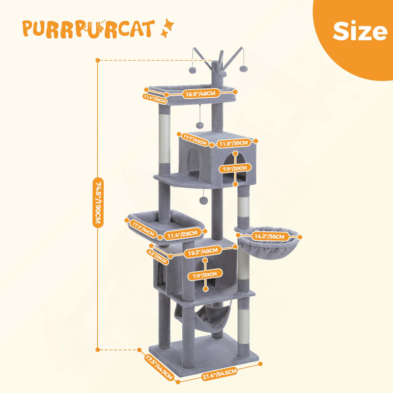 Arbre à chat multi-niveaux avec poteaux à griffer hamac et cando pour activité et repos pour chat