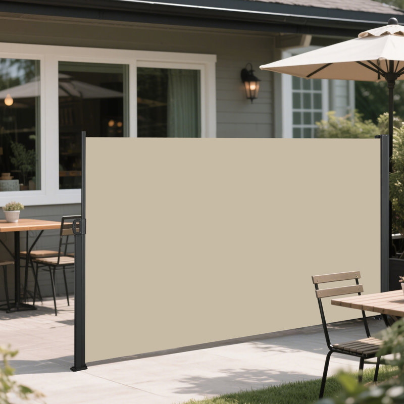 Et auvent rétractable à écran latéral imperméable, idéal pour le jardin, le balcon, l'intimité de la cour, beige, 118 po x 63 po, remplisseur, ensemble de cadre de patio pour la vie privée, - rouille