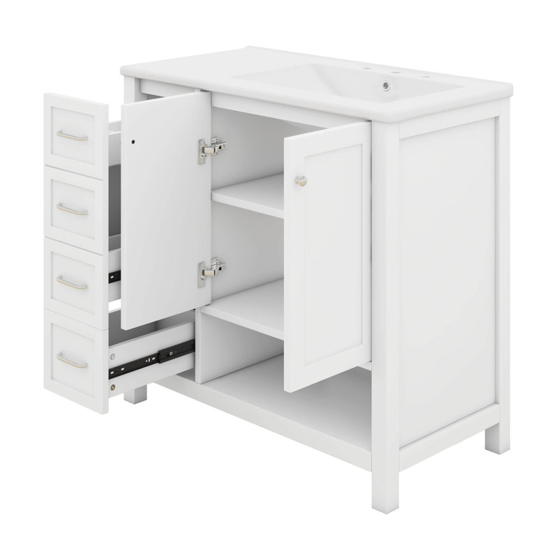 Meuble-lavabo simple 36 po avec lavabo 36 po, 2 tiroirs, 2 portes et tablette ouverte, Blanc