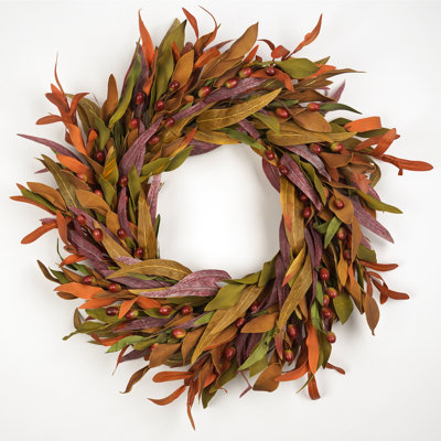 26 Inch Artificial Olive Fall Wreath with Olive Leaf Fruits, Autumn Harvest Decor for Front Door, Indoor Wall, Living Room, Outdoor Porch, Wedding & Thanksgiving