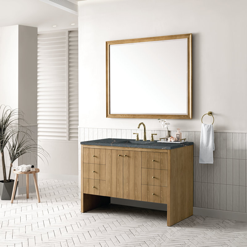 Hudson 48'' W Single Vanity, Parisien Bleu, 8" Widespread, Light Natural Oak