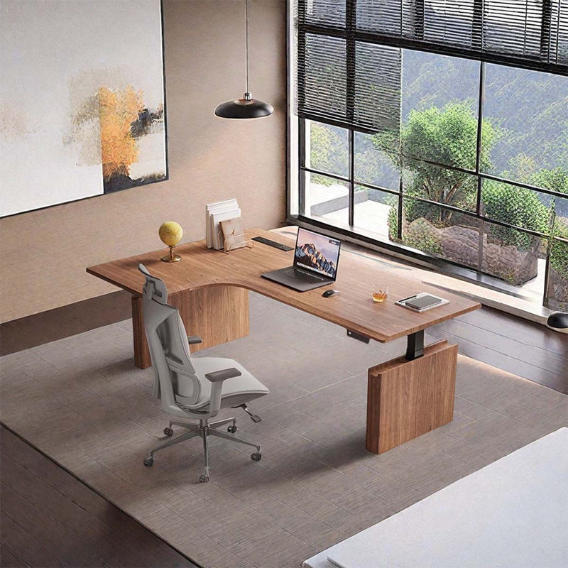 Bureau réglable en L en bois massif à gauche, H 28,35 po x l 62,99 po x P 43,31 po