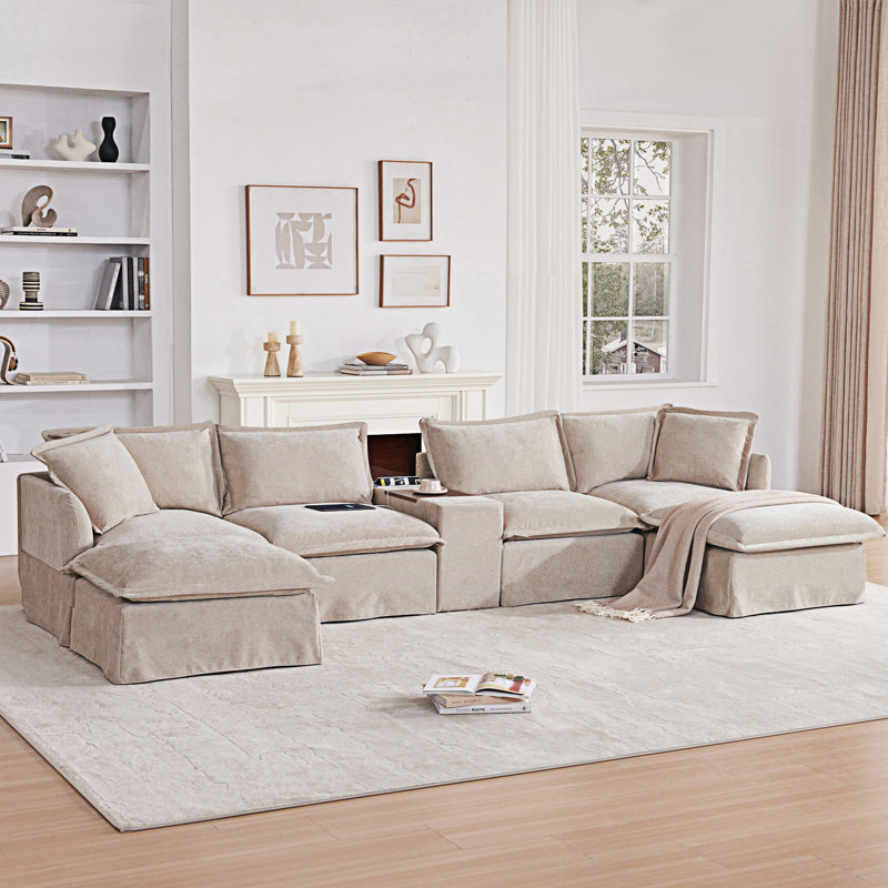 Canapé modulaire modulaire avec repose-pieds mobile et console, canapé en U à 6 places