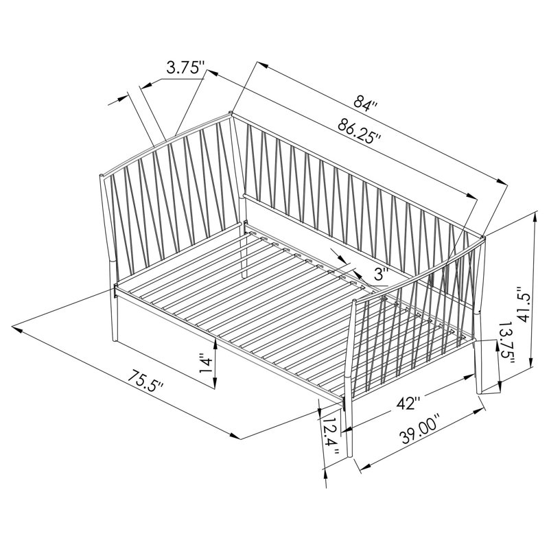 Transitional Metal Twin Daybed Frame with Angled Backrest