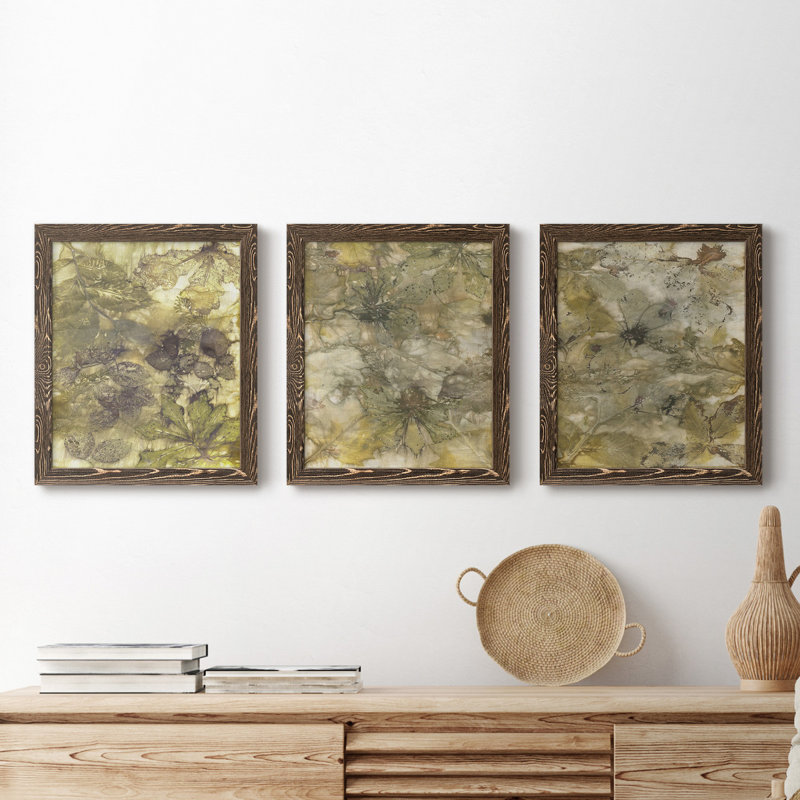 Eco Print I - ensemble de 3 peintures sur toile encadrées, H 20 po x l 51 po x P 1,5 po, Noyer