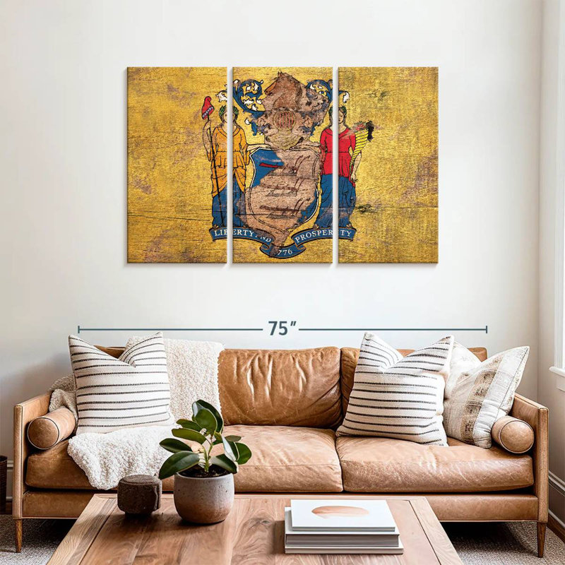 Borges State Map Over New Jersey Flag, 36" H x 57" W