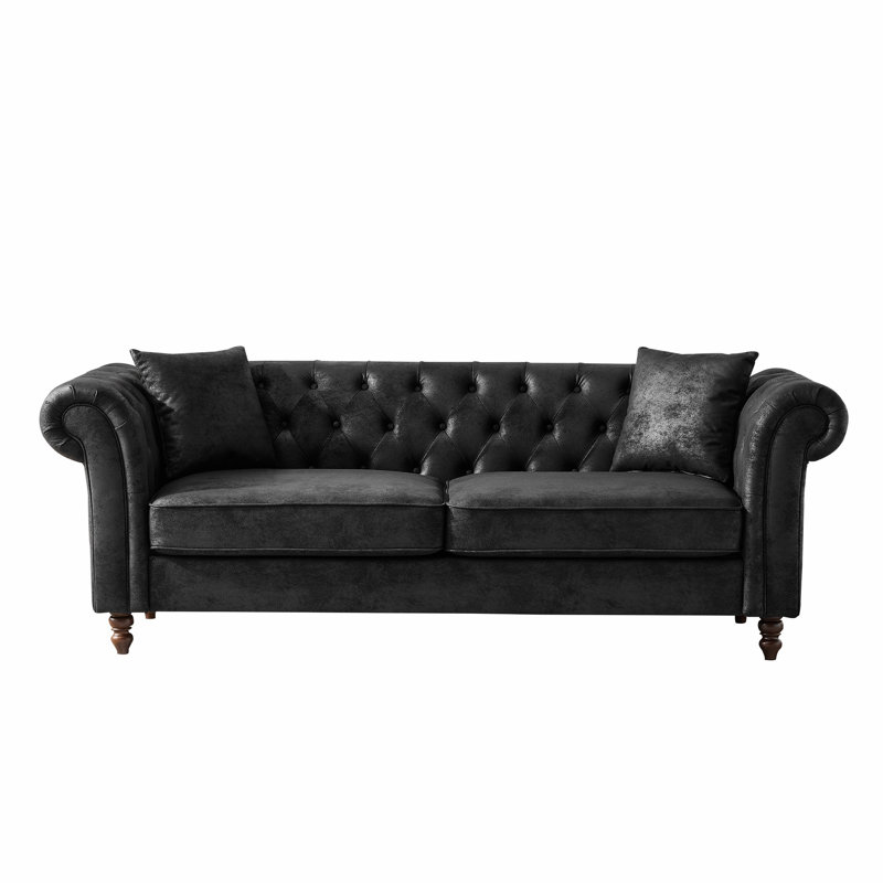 83 places en tissu High-Tech de 83 po pour le salon, le bureau, un appartement avec des coussins mi-moelleux, une structure en pin et des pieds massifs, noir, tissu Mid-Century moderne, noir, tissu, rembourrage en mousse à densité, espace principal