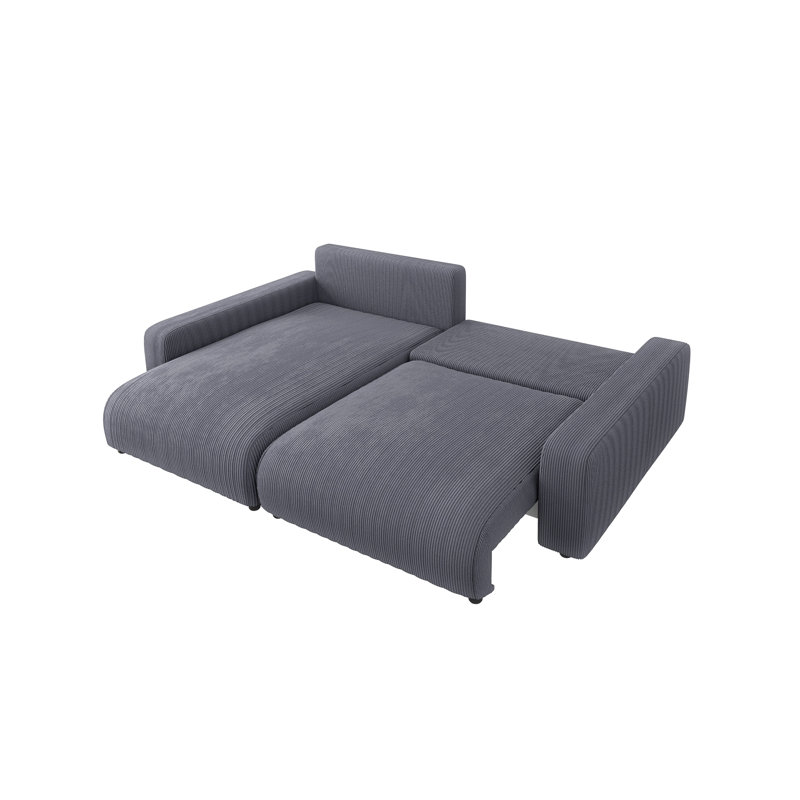  Gisela Sleeper Corner Sofa Chaise Bed with Storage Cord Fabric, Grey, Left Hand Facing