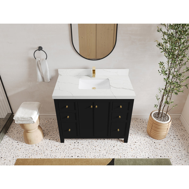 Meuble-lavabo simple 42 po avec plateau en quartz Chicago, Calacatta Laza
